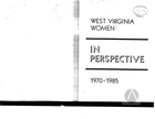 West Virginia Women: In Perspective, 1970-1985