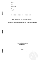 Wisconsin Women: The Second Major Report of the Governor's Commission on the Status of Women