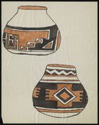 Color Acoma drawing of decorated pots