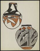 Color Acoma drawing of two decorated pots