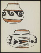 Color Acoma drawing of two decorated pots