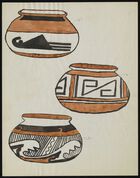 Color Acoma drawing of three decorated pots