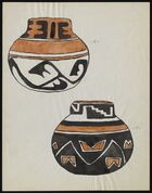 Color Acoma drawing of two decorated pots