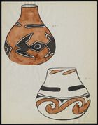 Color Acoma drawing of two decorated pots