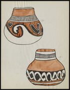 Color Acoma drawing of two decorated pots