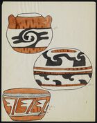 Color Acoma drawing of three decorated pots