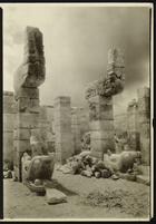 Black and White Photograph of Feathered Serpent Columns in the Temple of the Warriors, Chichen Itza, Yucatan