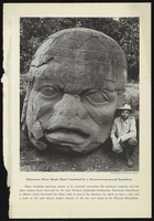 Clipping of Black and White Photograph: "Mysterious 30-ton Basalt Head Unearthed by a Geographic-sponsored Expedition"