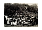 Lummi people with the U.S. and Lummi flags, c. 1930